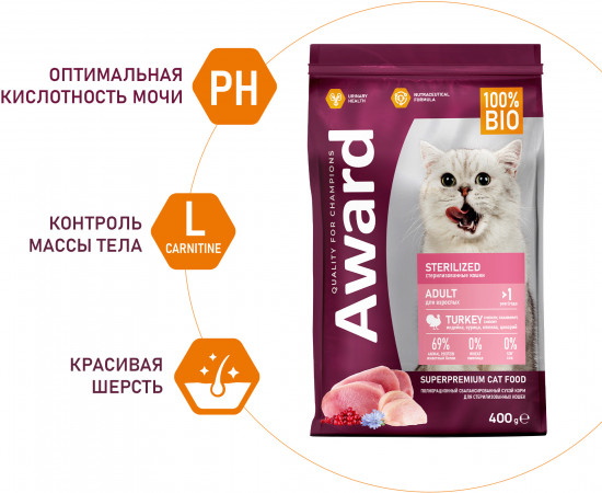 Корм для стерилизованных кошек с индейкой и курицей «Sterilized»