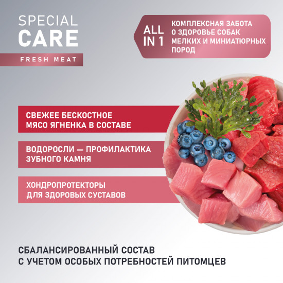 Корм для собак мелких и миниатюрных пород с ягнёнком «Special care»