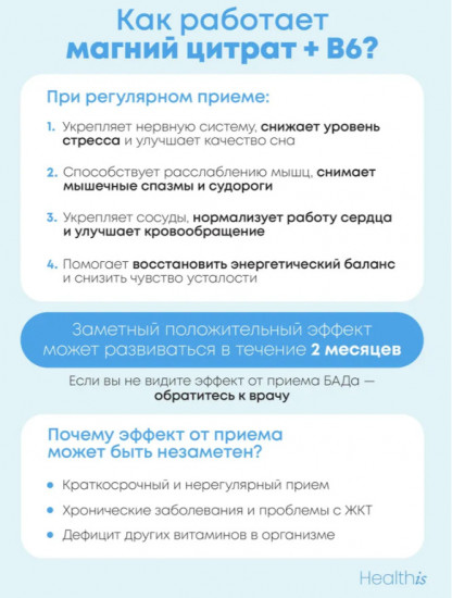 Магний Цитрат с витамином В6 от стресса, нервов и усталости