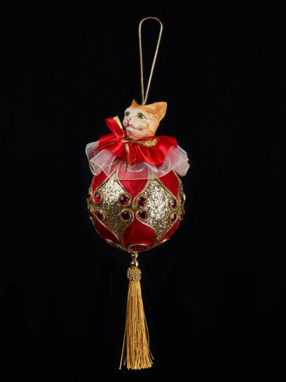 Ёлочная игрушка «Кот на шаре с кисточкой»