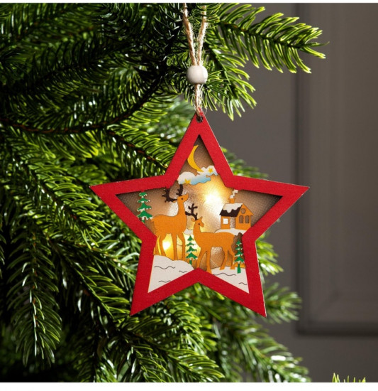 Игрушка ёлочная «Красная звезда с оленями»