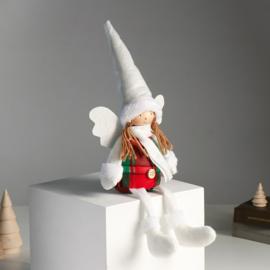 Кукла интерьерная текстильная «Ангелочек в красно-зелёном сарафане»