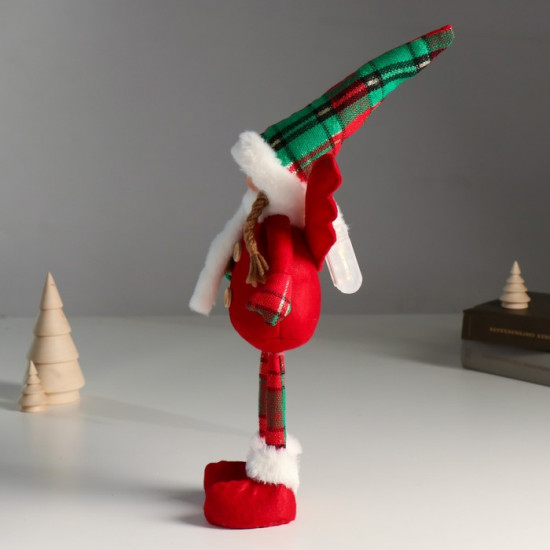 Кукла интерьерная текстильная «Ангелочек в красном наряде, клетчатый колпак»