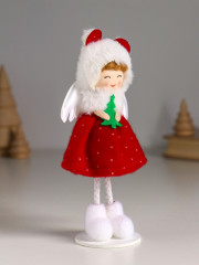 Кукла интерьерная текстильная «Ангелочек в красном платье, с ёлочкой в руках» - Фото 1