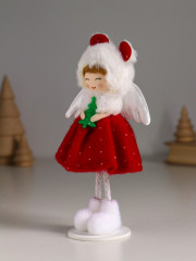 Кукла интерьерная текстильная «Ангелочек в красном платье, с ёлочкой в руках» - Фото 3