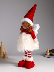 Кукла интерьерная текстильная «Ангелочек в меховой юбочке и красном колпаке» - Фото 3