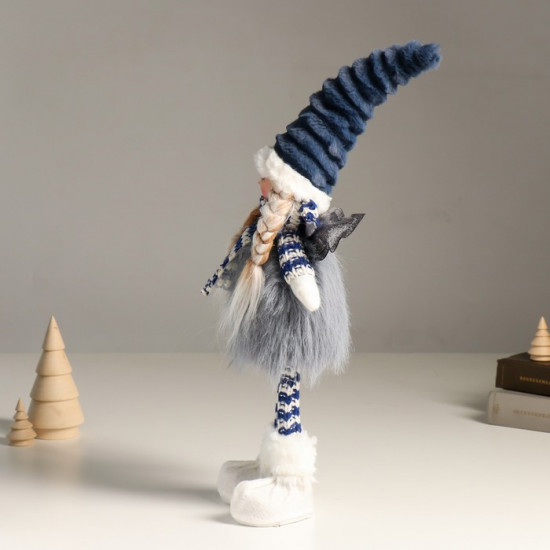 Кукла интерьерная текстильная «Ангелочек в серо-синем наряде, серебристые крылья»