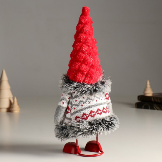 Кукла интерьерная текстильная «Дед Мороз в вязаном кафтане с узорами»