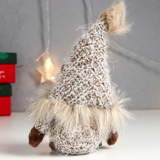 Кукла интерьерная текстильная «Дед Мороз в вязаном колпаке с мехом»