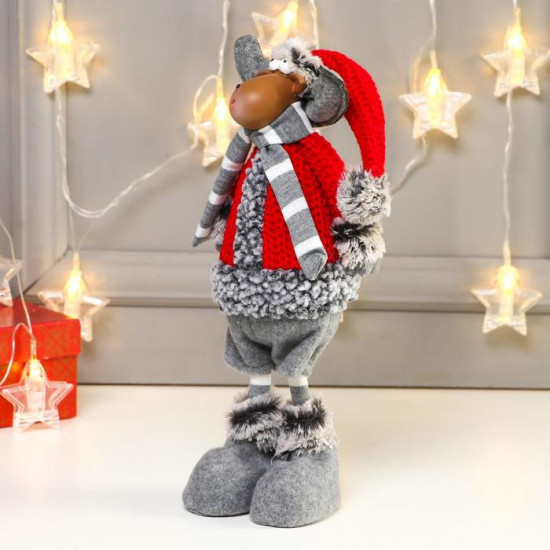 Кукла интерьерная текстильная «Лосик в красной шубке и колпаке»