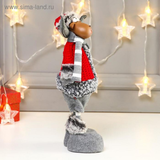 Кукла интерьерная текстильная «Лосик в красной шубке и колпаке»