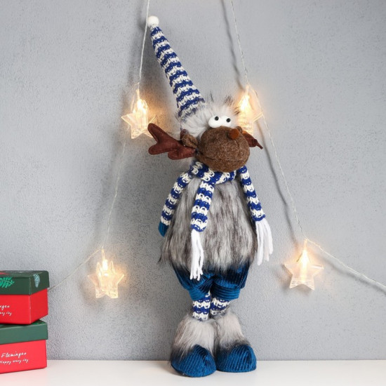 Кукла интерьерная текстильная «Лосяш в полосатом колпаке и шарфике, синий наряд»