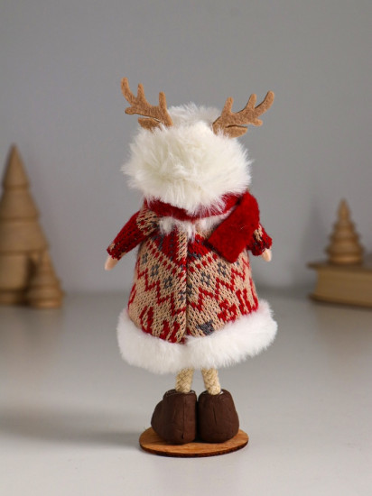 Кукла интерьерная текстильная «Малышка в вязаном платье в шапке с рожками»