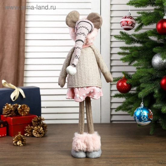 Кукла интерьерная текстильная «Мышка в бежевом свитере и розовой юбочке»