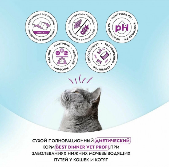 Диетический сухой корм для кошек при струвитном уролитиазе с поддержанием здоровья мочевыводящих путей «Urinary»