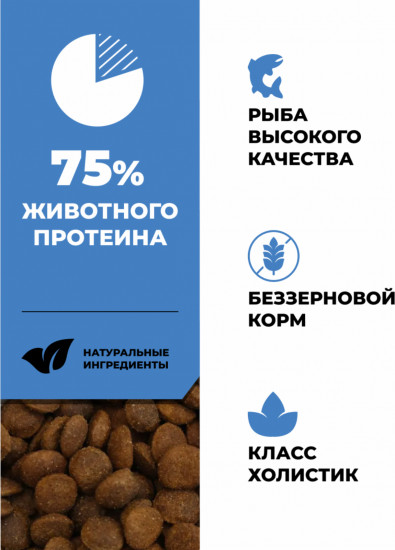 Корм полнорационный беззерновой для щенков и собак с лососем, треской, фруктами и овощами «Salmon&Cod fish»