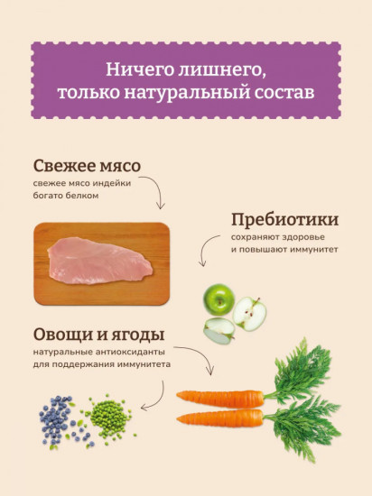 Корм беззерновой для взрослых собак крупных пород со свежей индейкой, уткой, лососем «Turkey, Duck & Salmon»