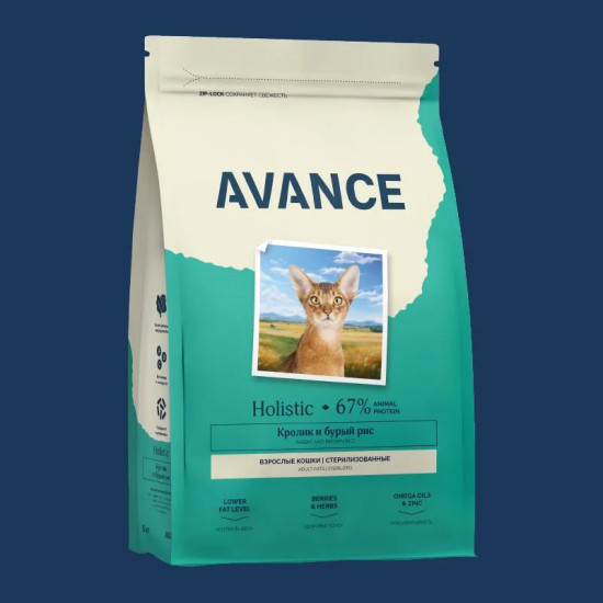 Корм сухой для стерилизованных кошек с кроликом и бурым рисом