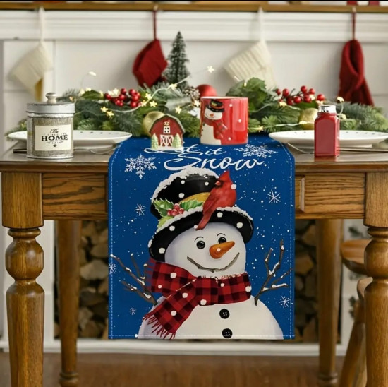 Новогодняя дорожка на стол со снеговиком «Let it Snow»