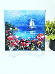 Картина маслом ручной работы «Цветы у моря» - Фото 4