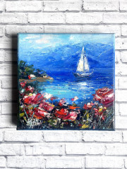 Картина маслом ручной работы «Цветы у моря» - Фото 3