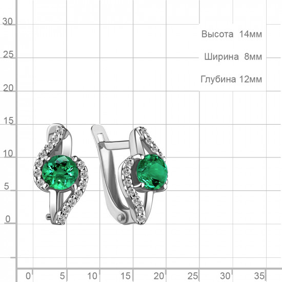 Серьги из серебра с фианитами и наноизумрудами