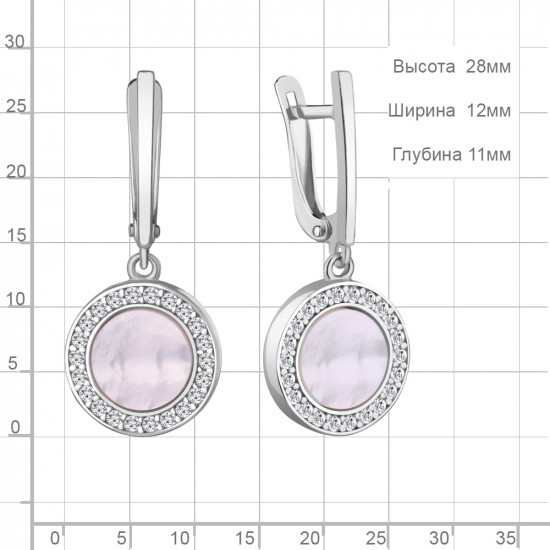 Серьги из серебра с перламутром и фианитами