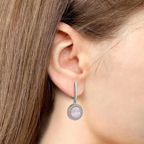 Серьги из серебра с перламутром и фианитами