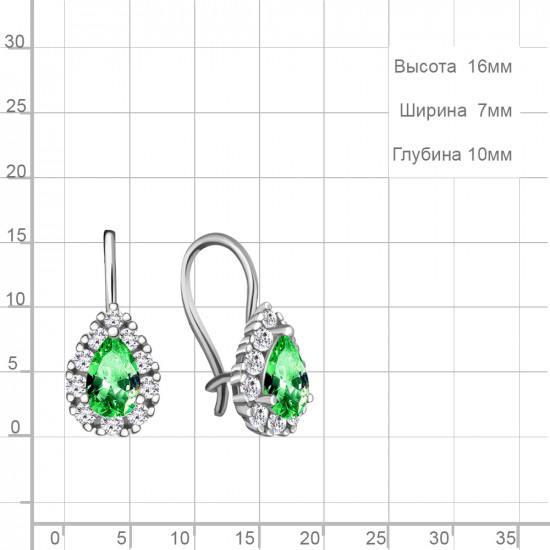 Серьги из серебра с фианитами и стеклом