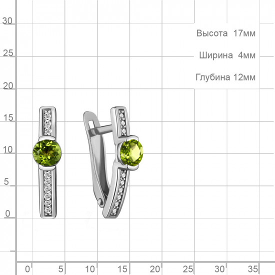 Серьги из серебра с хризолитами и фианитами
