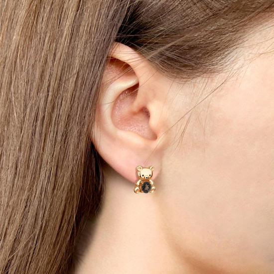 Серьги из золоченого серебра с кварцами и эмалью