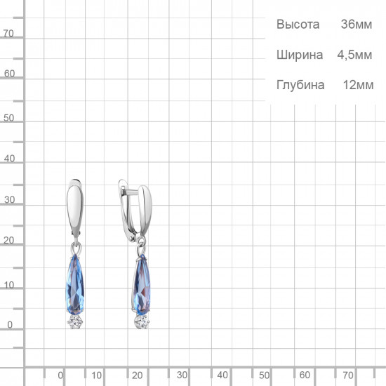 Серьги из серебра с нанотопазом и фианитами