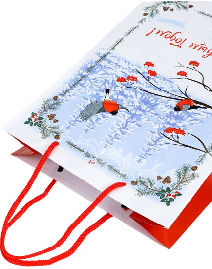Пакет подарочный «Снегири на ветвях»
