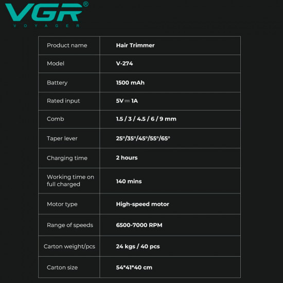 Машинка для стрижки волос профессиональная VGR V-274