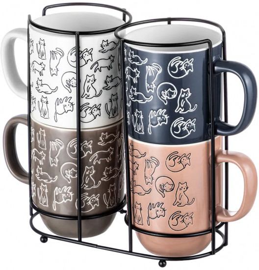 Набор кружек на подставке «Кошачья жизнь»