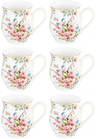 Набор кружек на подставке «Яблоневый цвет на белом»