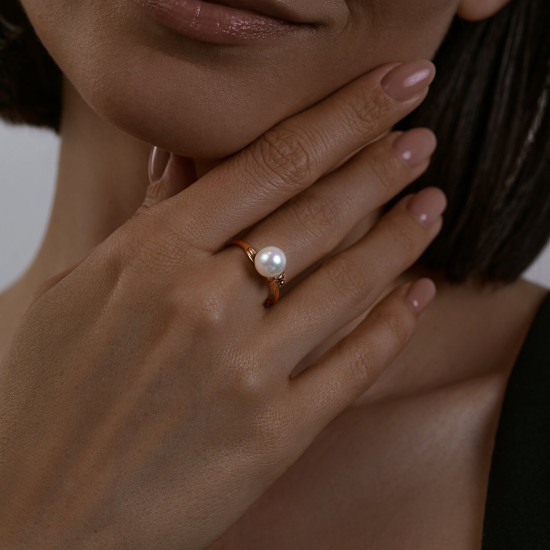Кольцо из золочёного серебра с жемчугом