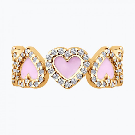 Кольцо из золочёного серебра с фианитами и эмалью