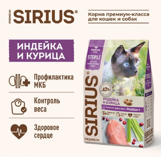 Сухой корм для стерилизованных кошек с индейкой и курицей