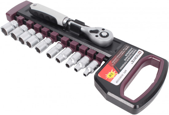 Набор головок торцевых с трещоточной рукояткой 1/4