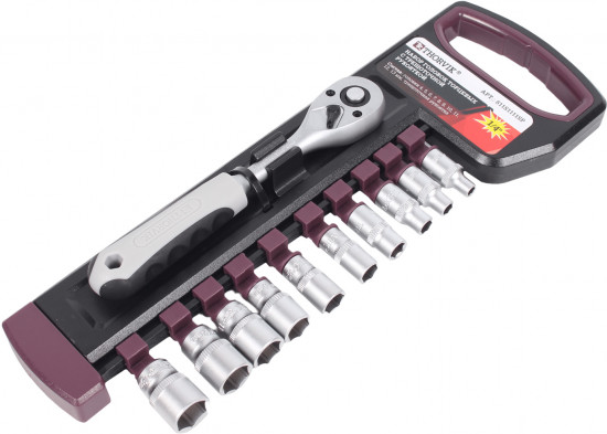 Набор головок торцевых с трещоточной рукояткой 1/4