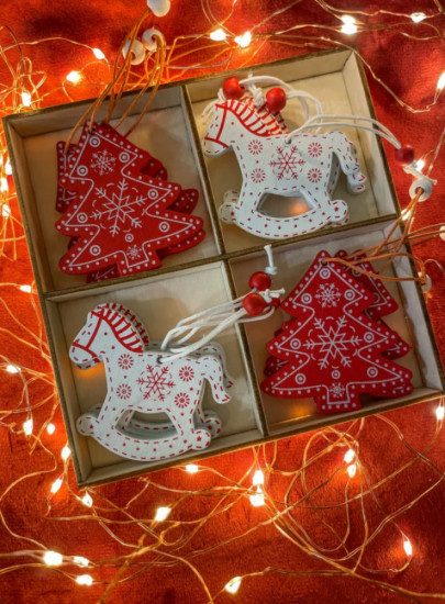 Набор деревянных игрушек на елку «Лошадки и ёлочки»