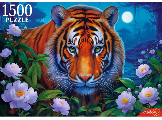 Пазл «Ночной тигр в цветах»