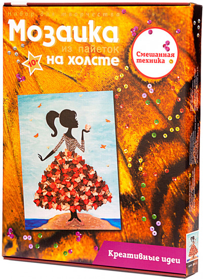 Мозаика из пайеток на холсте «Девочка с бабочками»