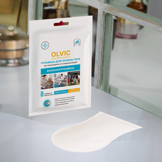 Влажная рукавица для гигиены тела без необходимости смывания водой