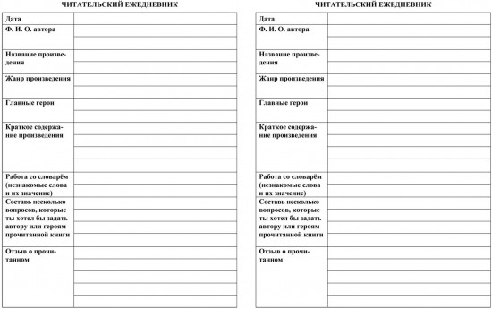 Дневник читательский