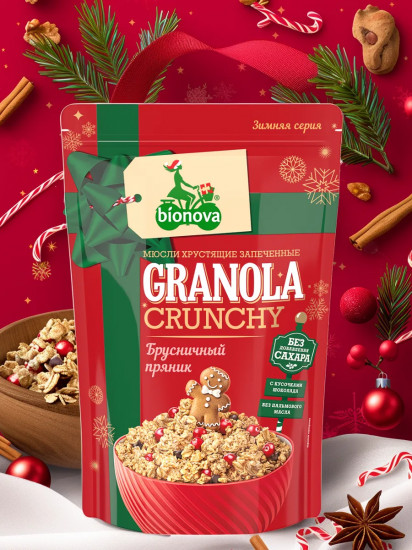Мюсли запеченные с брусникой и шоколадом «Рождественский пряник»