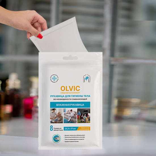 Влажная рукавица для гигиены тела без необходимости смывания водой