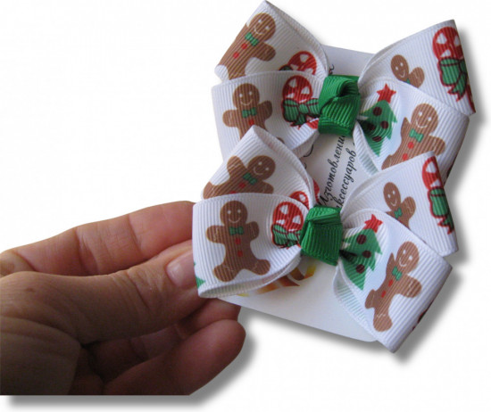 Набор бантиков для волос ручной работы на мини-резиночках «Winter bows»