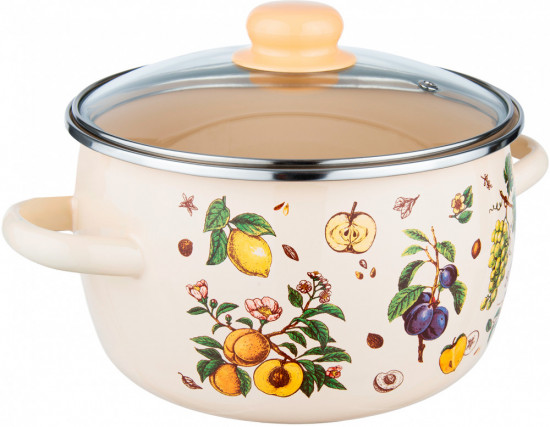 Кастрюля эмалированная сферическая с крышкой «Фруктовый сад»